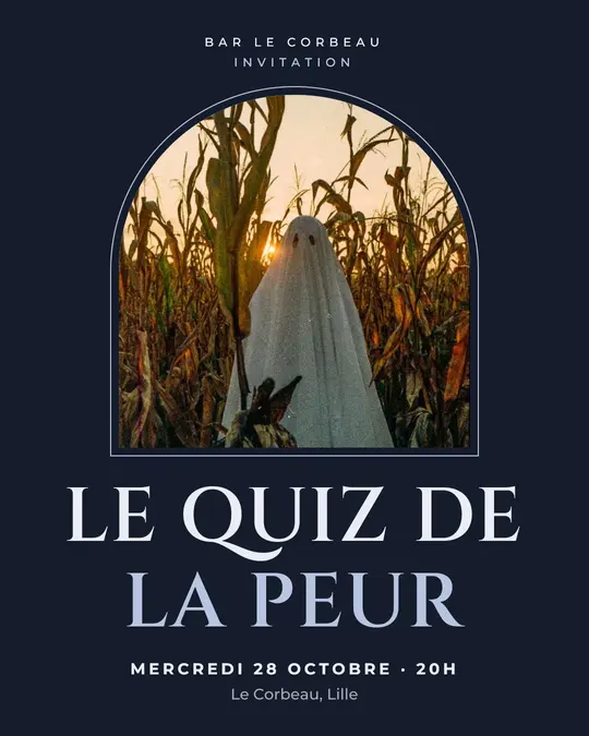 Flyer d'exemple, modèle « Arche · Brume de lune », occasion Halloween : « Le Quiz de la peur »