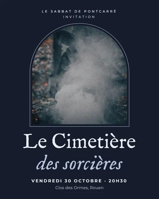 Flyer d'exemple, modèle « Arche · Brume de lune », occasion Halloween : « Le Cimetière des sorcières »