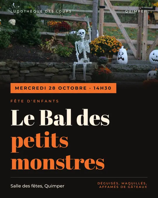 Flyer d'exemple, modèle « Bandeau · Encre et orange », occasion Halloween : « Le Bal des petits monstres »