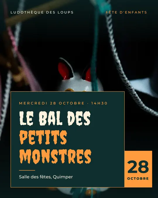 Flyer d'exemple, modèle « Carte posée · Menthe et citrouille », occasion Halloween : « Le Bal des petits monstres »