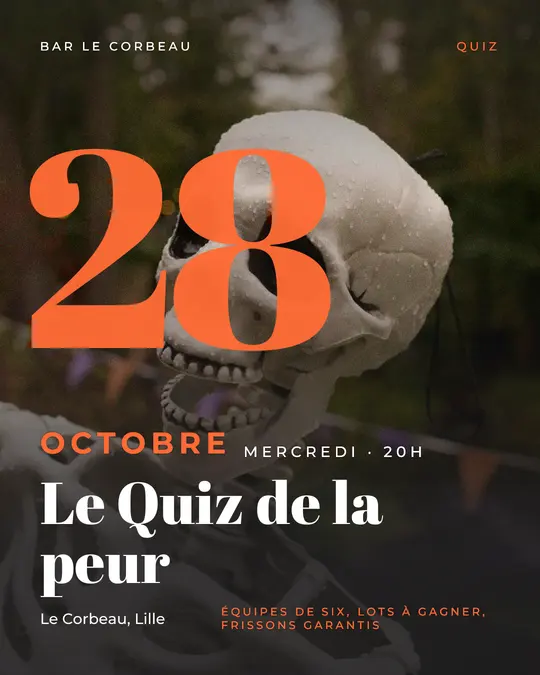 Flyer d'exemple, modèle « Date géante · Anthracite orangé », occasion Halloween : « Le Quiz de la peur »