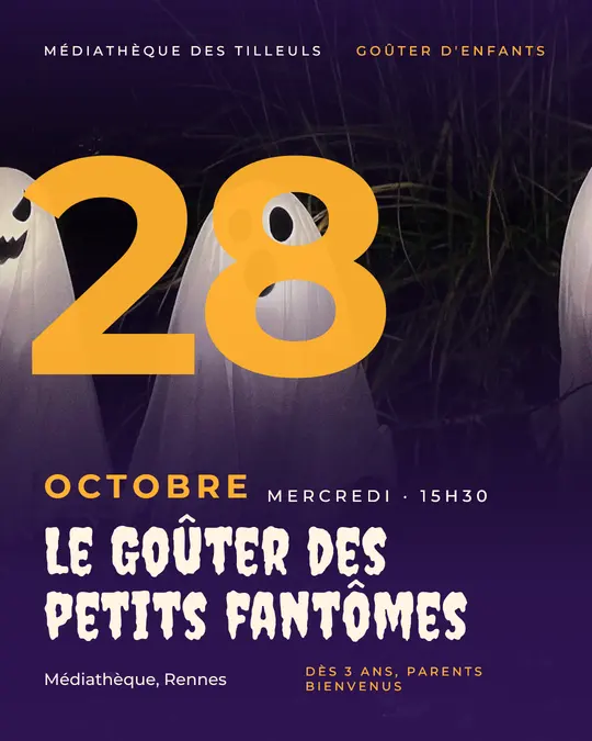 Flyer d'exemple, modèle « Date géante · Violet bonbon », occasion Halloween : « Le Goûter des petits fantômes »