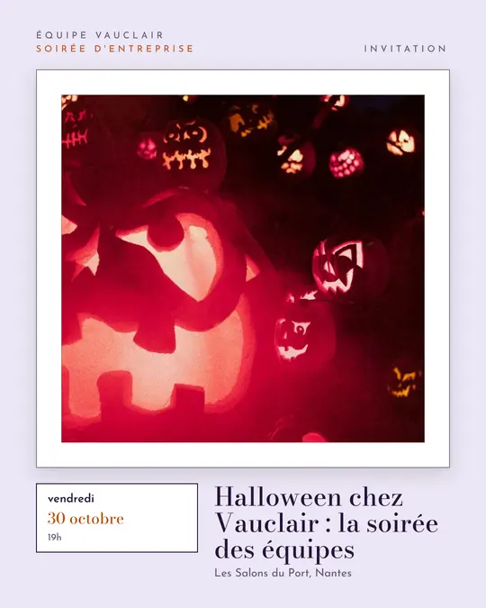 Flyer d'exemple, modèle « Galerie · Brume de lavande », occasion Halloween : « Halloween chez Vauclair : la soirée des équipes »