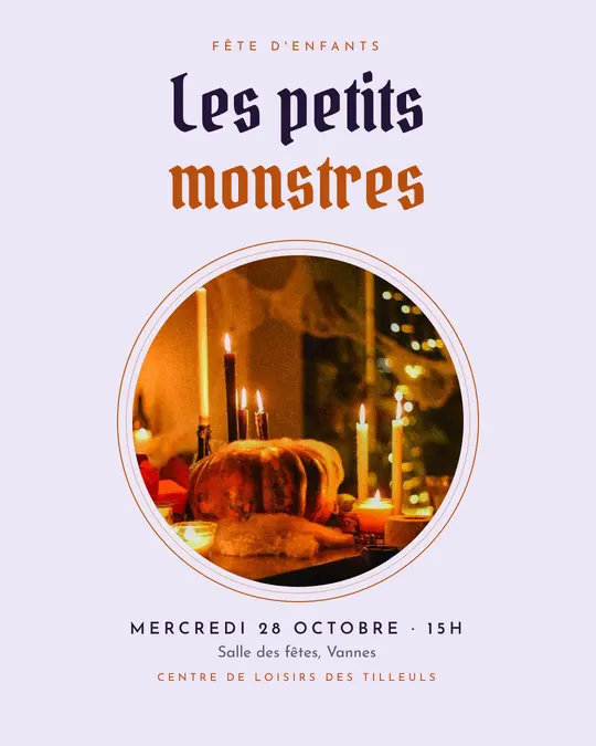 Flyer d'exemple, modèle « Médaillon · Brume de lavande », occasion Halloween : « Les petits monstres »