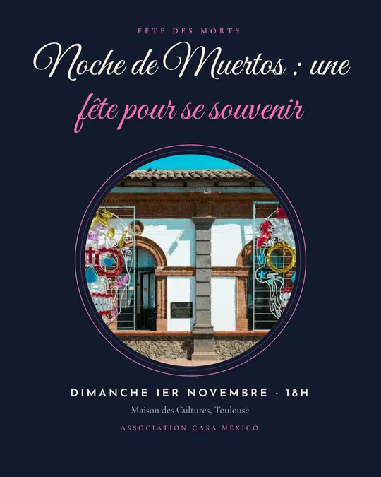 Flyer d'exemple, modèle « Médaillon · Nuit de Muertos », occasion Halloween : « Noche de Muertos : une fête pour se souvenir »