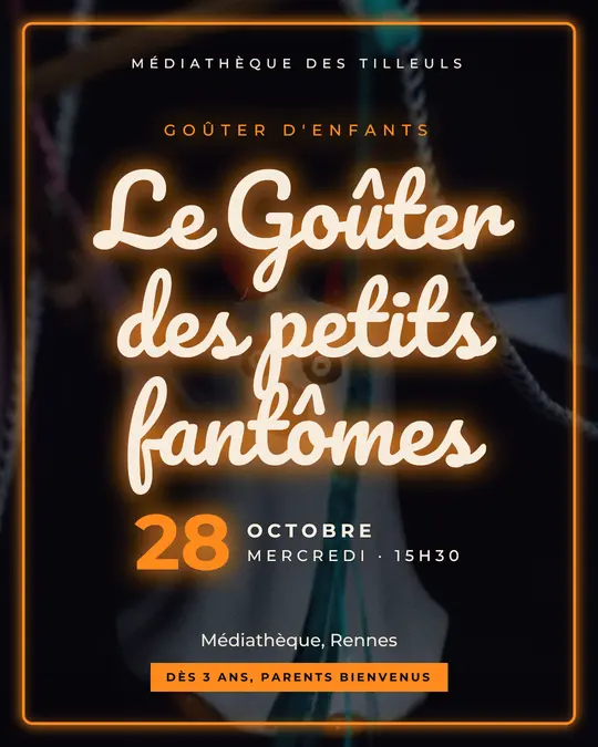 Flyer d'exemple, modèle « Néon · Nuit et citrouille », occasion Halloween : « Le Goûter des petits fantômes »