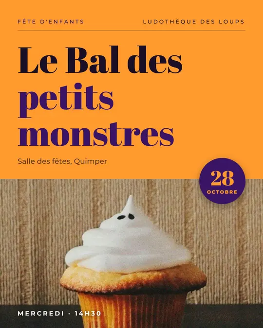Flyer d'exemple, modèle « Pied photo · Citrouille vive », occasion Halloween : « Le Bal des petits monstres »