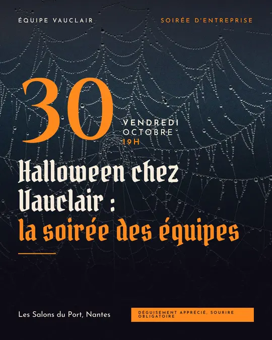Flyer d'exemple, modèle « Grande affiche · Nuit et citrouille », occasion Halloween : « Halloween chez Vauclair : la soirée des équipes »