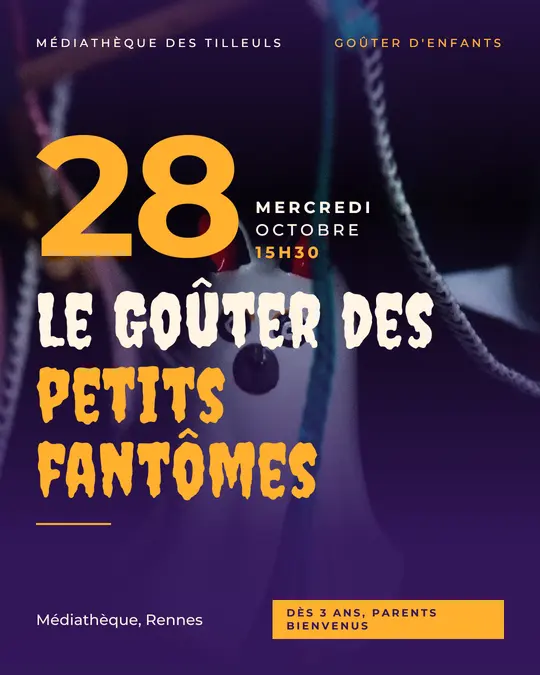 Flyer d'exemple, modèle « Grande affiche · Violet bonbon », occasion Halloween : « Le Goûter des petits fantômes »