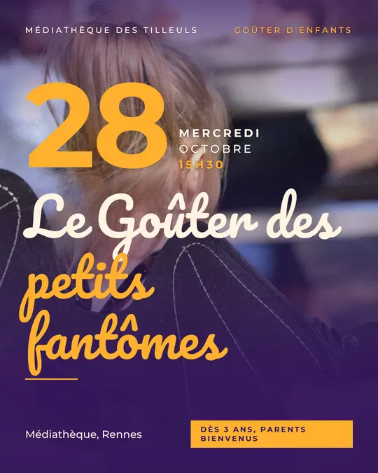 Flyer d'exemple, modèle « Grande affiche · Violet bonbon », occasion Halloween : « Le Goûter des petits fantômes »