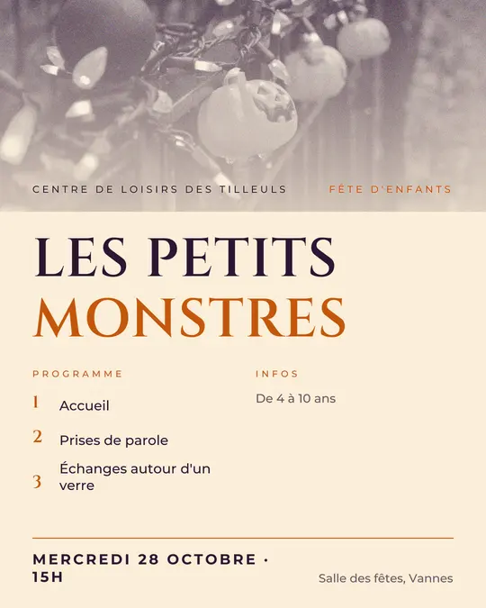 Flyer d'exemple, modèle « Programme · Papier et citrouille », occasion Halloween : « Les petits monstres »