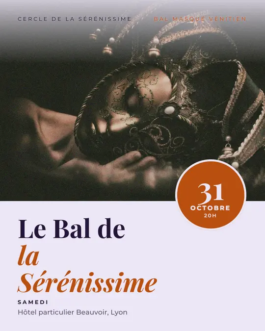 Flyer d'exemple, modèle « Sceau · Brume de lavande », occasion Halloween : « Le Bal de la Sérénissime »