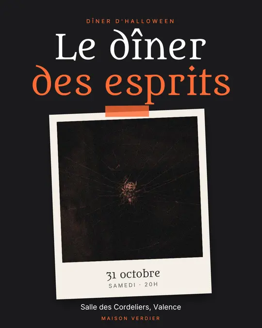Flyer d'exemple, modèle « Tirage · Anthracite orangé », occasion Halloween : « Le dîner des esprits »