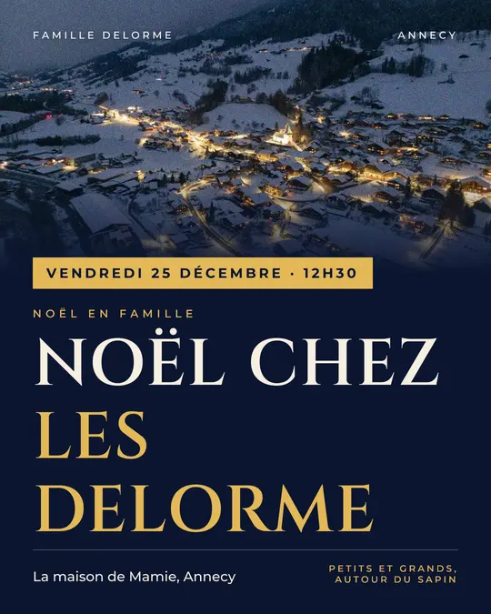 Flyer d'exemple, modèle « Bandeau · Nuit et or », occasion Noël : « Noël chez les Delorme »