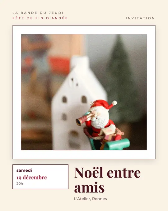 Flyer d'exemple, modèle « Galerie · Crème et bordeaux », occasion Noël : « Noël entre amis »