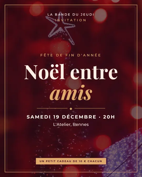 Flyer d'exemple, modèle « Carton encadré · Bordeaux et cuivre », occasion Noël : « Noël entre amis »