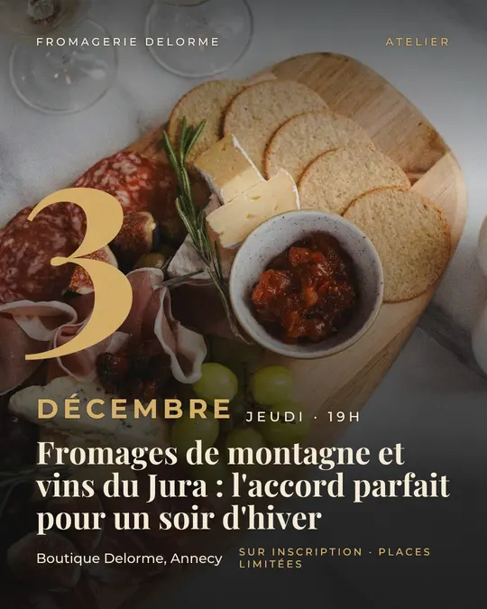 Flyer d'exemple, modèle « Date géante · Noir et or », occasion Dégustation : « Fromages de montagne et vins du Jura : l'accord parfait pour un soir d'hiver »