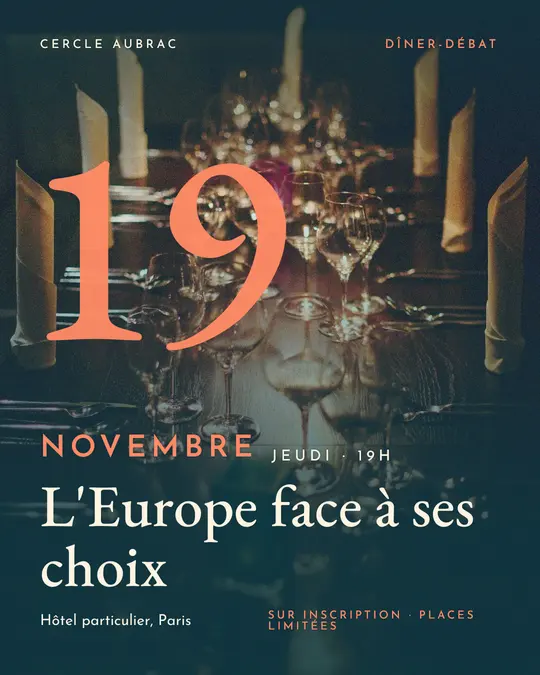 Flyer d'exemple, modèle « Date géante · Pétrole et corail », occasion Dîner & réception : « L'Europe face à ses choix »