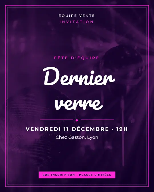 Flyer d'exemple, modèle « Carton encadré · Violet néon », occasion Fête & afterwork : « Dernier verre »