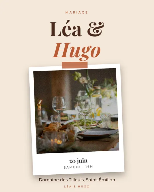 Flyer d'exemple, modèle « Tirage · Sable et terracotta », occasion Mariage : « Léa & Hugo »