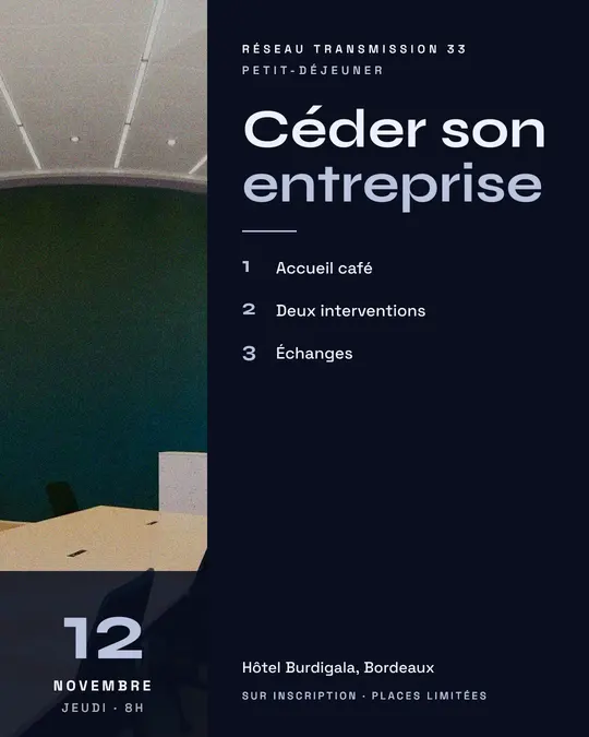 Flyer d'exemple, modèle « Colonne · Minuit argenté », occasion Rencontre pro : « Céder son entreprise »