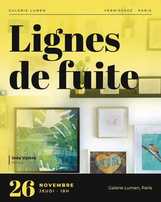 Flyer d'exemple, modèle « Couverture · Citron et noir », occasion Vernissage & lancement : « Lignes de fuite »